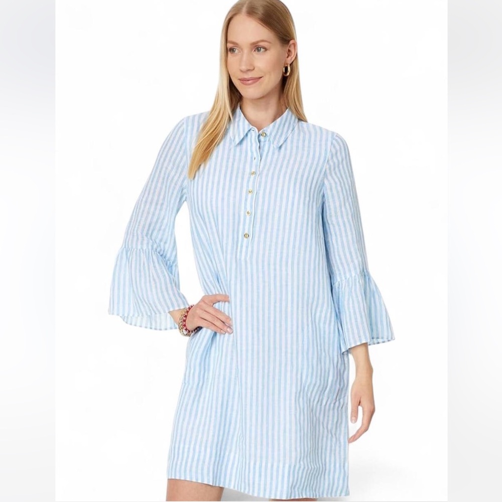 Lilly Pulitzer Jazmyn Linen Tunic Dress Lunar Blue Bimini Stripe 4